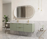 Miami Hampton Shaker 1200mm Double Bowl Olive Green PVC Waterproof Wall Hung Vanity Carrara Stone top