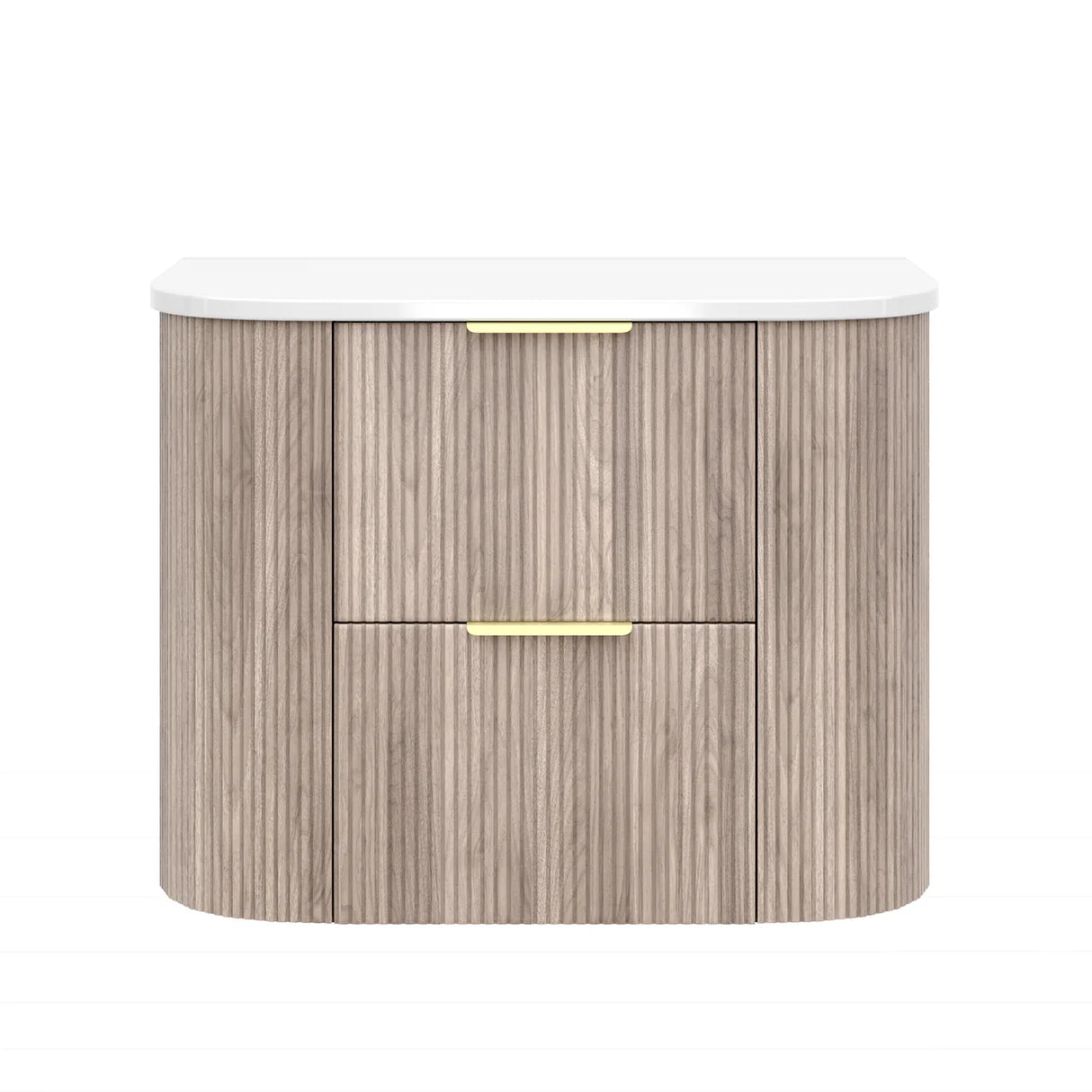 Timber Classic Oak Artis 750mm Fluted Curved Waterproof Wall Hung Vanity Imperial Statuario Stone top