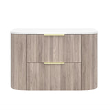 Timber Classic Oak Artis 900mm Fluted Curved Waterproof Wall Hung Vanity Calacatta Azuro Stone top