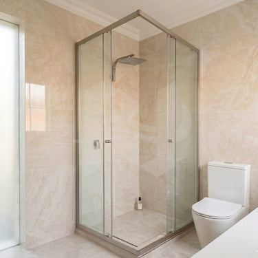Covey Brushed Nickel 800/850/900/950/1000/1050/1100/1200mm Semi Frameless Double Sliding Corner Shower Screen