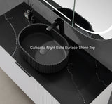 Brindabella Fluted 600mm Matte Black Waterproof Wall Hung Vanity Carrara Stone top