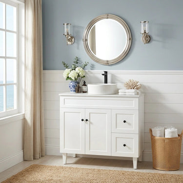 Hampton Shaker Freestanding Vanity Harrington 900mm Matte White PVC Waterproof - Sintered Stone Top Optional