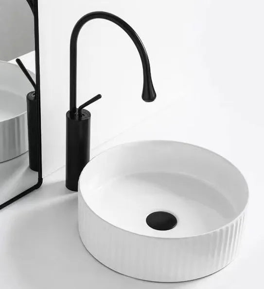 Cora Groove Fluted Round Matte White Basin