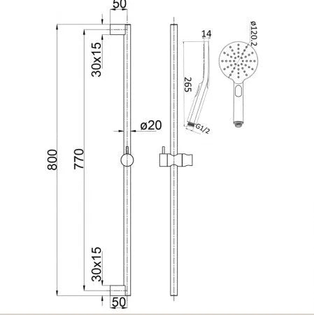 Cora Chrome/Black/Brushed Nickel/Brushed gold/Gun Metal Grey Hand Shower Rail Set