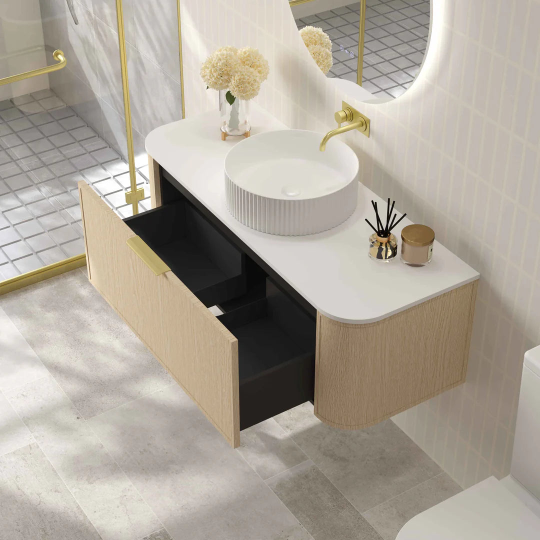 Timber Hampton Curved Natural Oak Elva Wall Hung Vanity 1200mm
