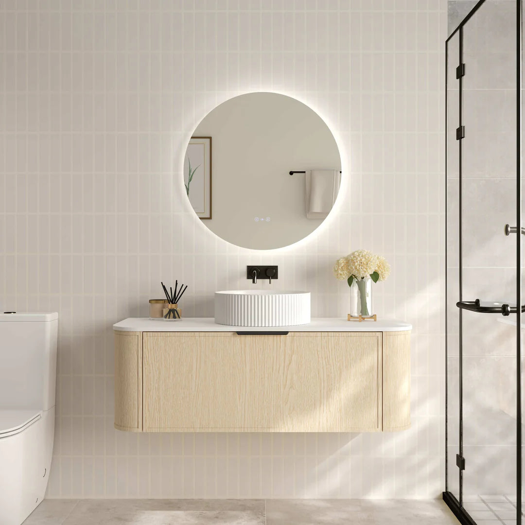 Timber Hampton Curved Natural Oak Elva Wall Hung Vanity 1200mm