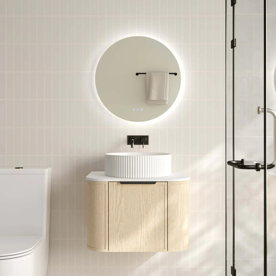 Timber Hampton Curved Natural Oak Elva Wall Hung Vanity 600mm