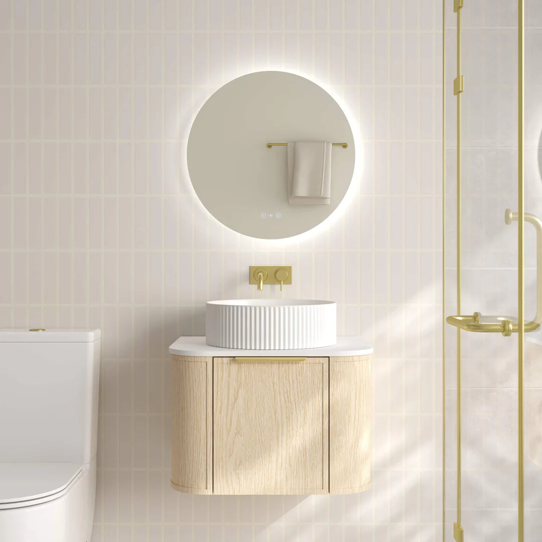 Timber Hampton Curved Natural Oak Elva Wall Hung Vanity 600mm