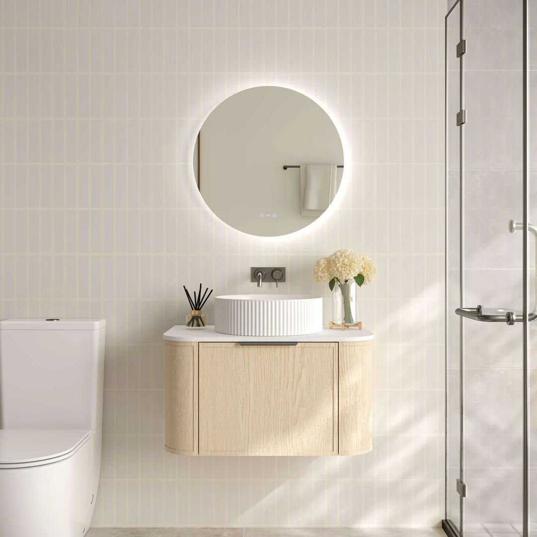 Timber Hampton Curved Natural Oak Elva Wall Hung Vanity 750mm