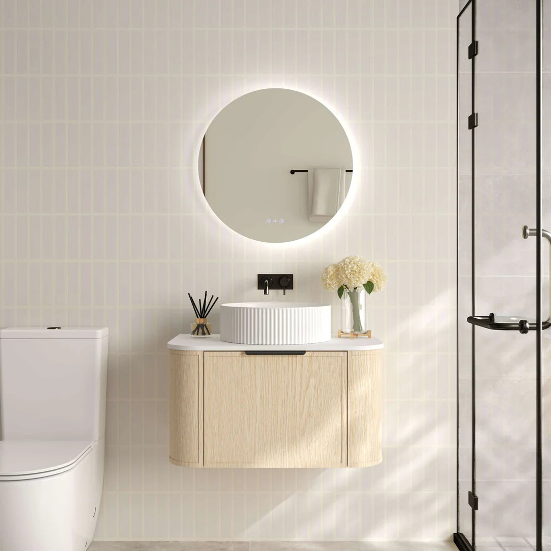 Timber Hampton Curved Natural Oak Elva Wall Hung Vanity 750mm