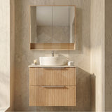 Timber Fluted Eden 750x360mm Ensuite Slimline Drawer Vanity Classic Oak Wall Hung Stone Top