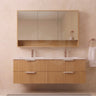 Timber Fluted Eden 1200mm Vanity Prime Oak Wall Hung 2 - Drawer Ceramic Top Double Bowl - RJ Bathroom