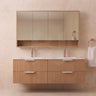 Timber Fluted Eden 1500mm Vanity Prime Oak Wall Hung 2 - Drawer Ceramic Top Double Bowl - RJ Bathroom