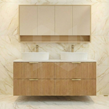 Timber Eden fluted prime oak 1500mm double bowl wall hung vanity with 4 drawers with stone top
