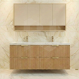Timber Eden fluted prime oak 1500mm double bowl wall hung vanity with 4 drawers with Sintered stone top 50mm