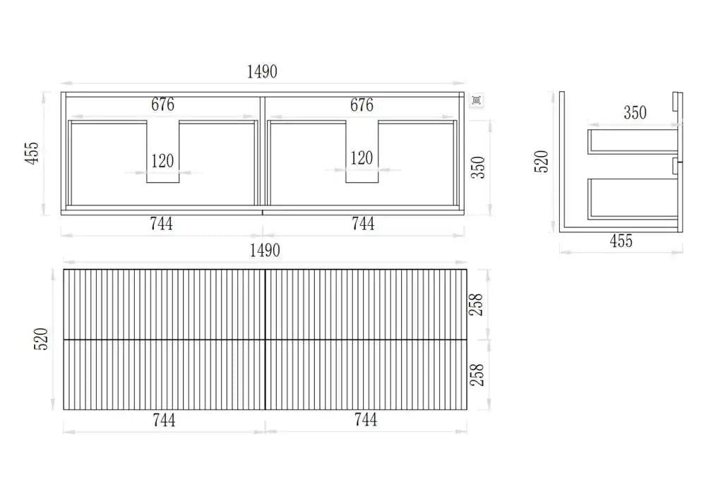 Timber Fluted Eden 1500mm Double Bowl Vanity Prime Oak Wall Hung Solid Surface Stone Top