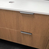 Timber fluted prime oak wall hung vanity 2-drawer close view of colour and fluted