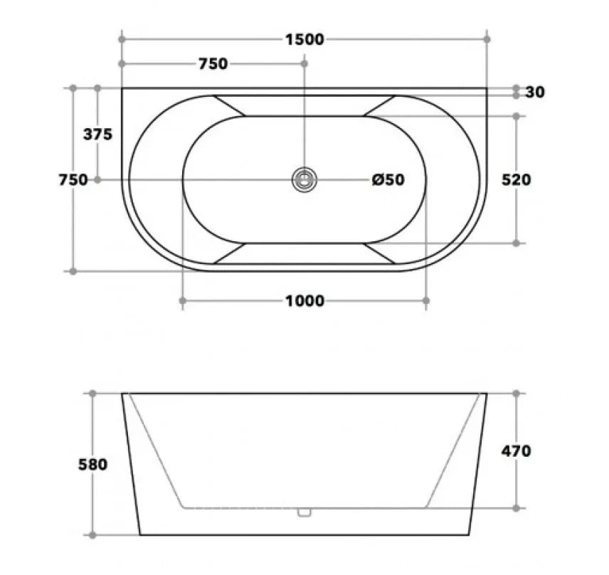 Elivia 1400/1500/1700mm Back to Wall Freestanding Bathtub