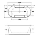 Elivia 1400/1500/1700mm Back to Wall Freestanding Bathtub