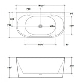 Elivia 1400/1500/1700mm Back to Wall Freestanding Bathtub