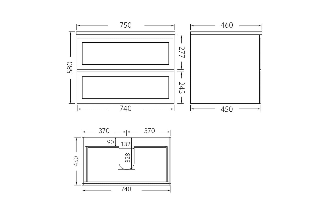 Hampton Shaker 750mm Matte White Wall Hung With All Drawer Vanity