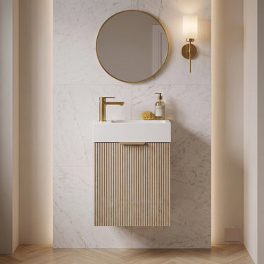 Timber Fluted Classic Oak Mini Ensuite Eden Wall Hung Vanity 450mm