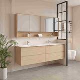 Hera Timber look Tas Oak 1800mm Wall Hung Double Bowl Vanity Stone Top