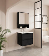 Hera Timber look Black Oak 600mm Wall Hung Vanity Carrara Top