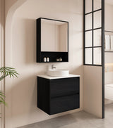 Hera Timber look Black Oak 600mm Wall Hung Vanity Carrara Top