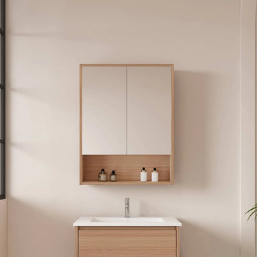 Hera Timber Look Elegant Oak 600mm Mirror Shaving Cabinet with Shelf - RJ Bathroom