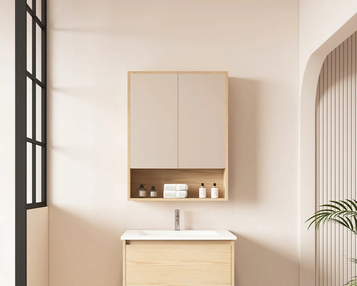 HERA Timber Look Tas Oak 600mm Mirror Shaving Cabinet