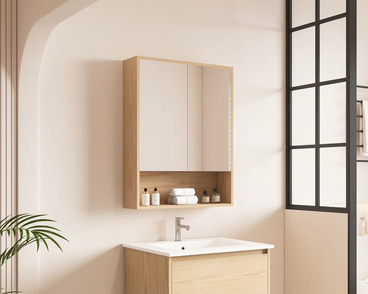 HERA Timber Look Tas Oak 600mm Mirror Shaving Cabinet