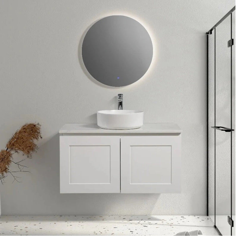 Hampton Shaker 750mm Wall Hung Two Doors Vanity Carrara Marble Stone