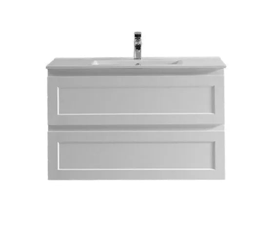 Hampton Shaker 900mm Matte White Wall Hung With All Drawer Vanity