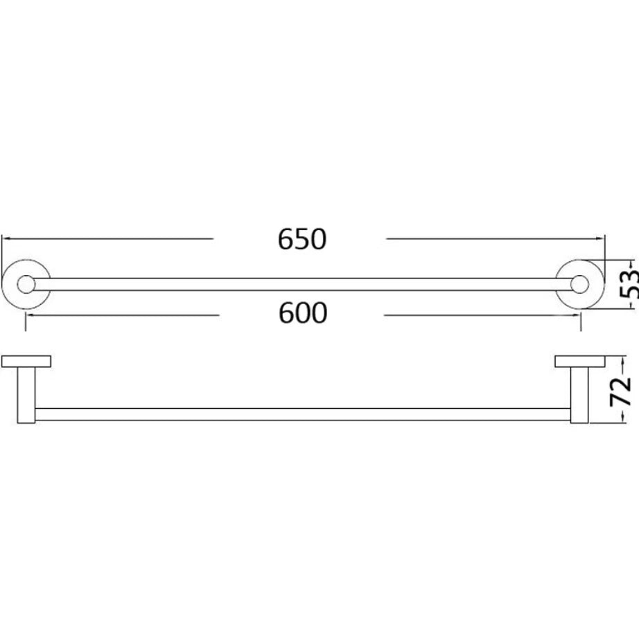 Otus Single Towel Rail 600mm Chrome