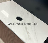 Timber Classic Oak Artis 1200mm Fluted Curved Waterproof Double Bowl Wall Hung Vanity Imperial Statuario Stone top