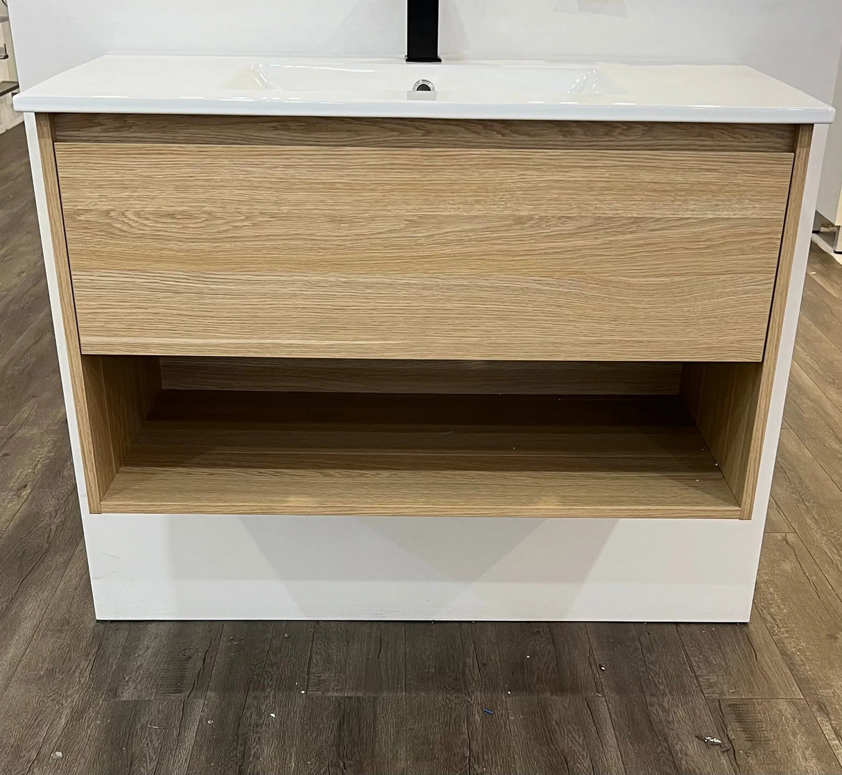 Timber Grain Oak All Drawer with Shelf 750mm Wall-hung Vanity