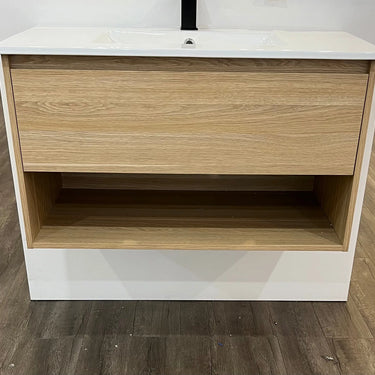 Timber Grain Oak All Drawer with Shelf 900mm Wall-hung Vanity - RJ Bathroom