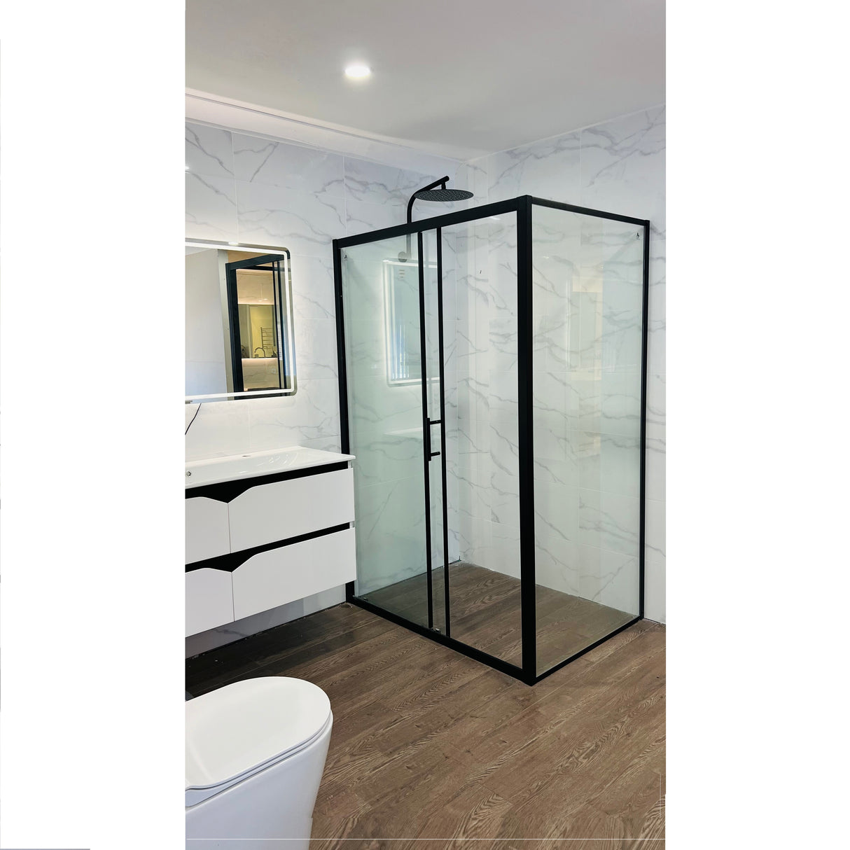 Matte Black Semi Frameless Sliding Door Corner Shower Screen