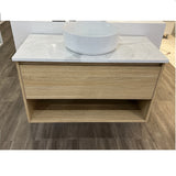 Timber Grain Oak All Drawer with Shelf 1200mm Wall-hung Vanity Carrara Marble Stone