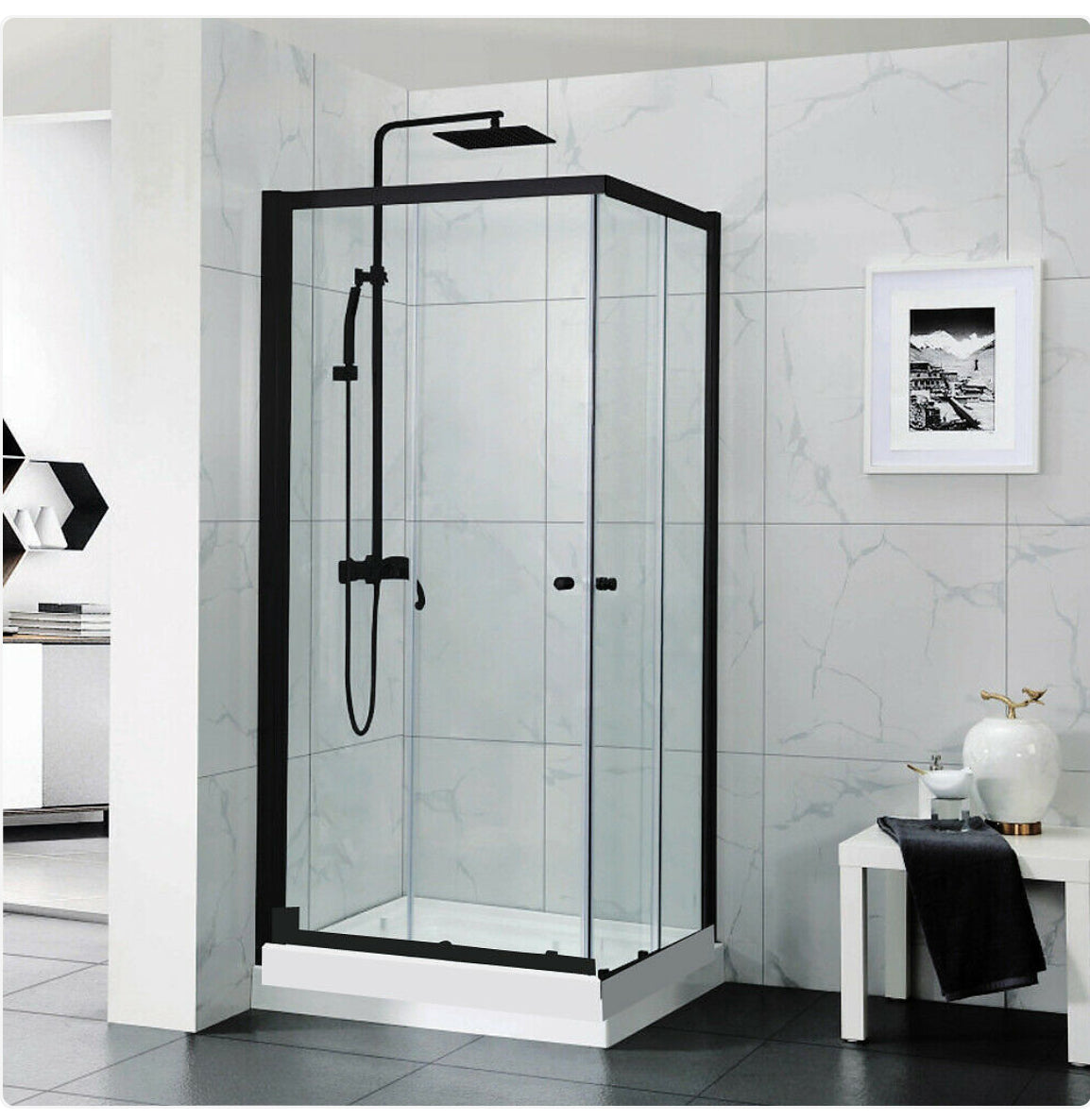 Covey Semi Frameless Corner Shower Screen Matte Black