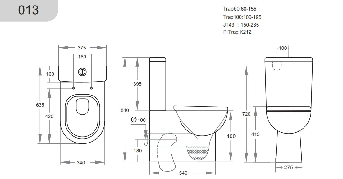 Rio Box Rim Back To Wall Ceramic Toilet Suite Brushed Nickel Button