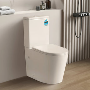 Modern toilet in a bathroom setting with a neutral color scheme
