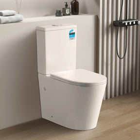 Modern toilet in a bathroom setting with a neutral color scheme