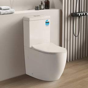 Modern toilet in a bathroom setting with a neutral color scheme