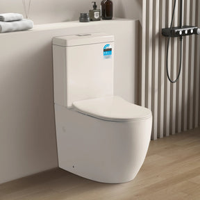 Modern toilet in a bathroom setting with a neutral color scheme