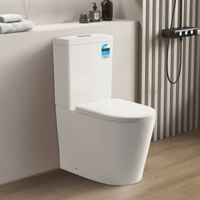 Modern toilet in a bathroom setting with a neutral color scheme
