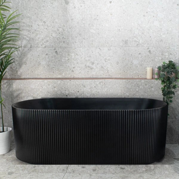 Fluted Agena Oval Round Freestanding Bathtub 1700 Matte Black