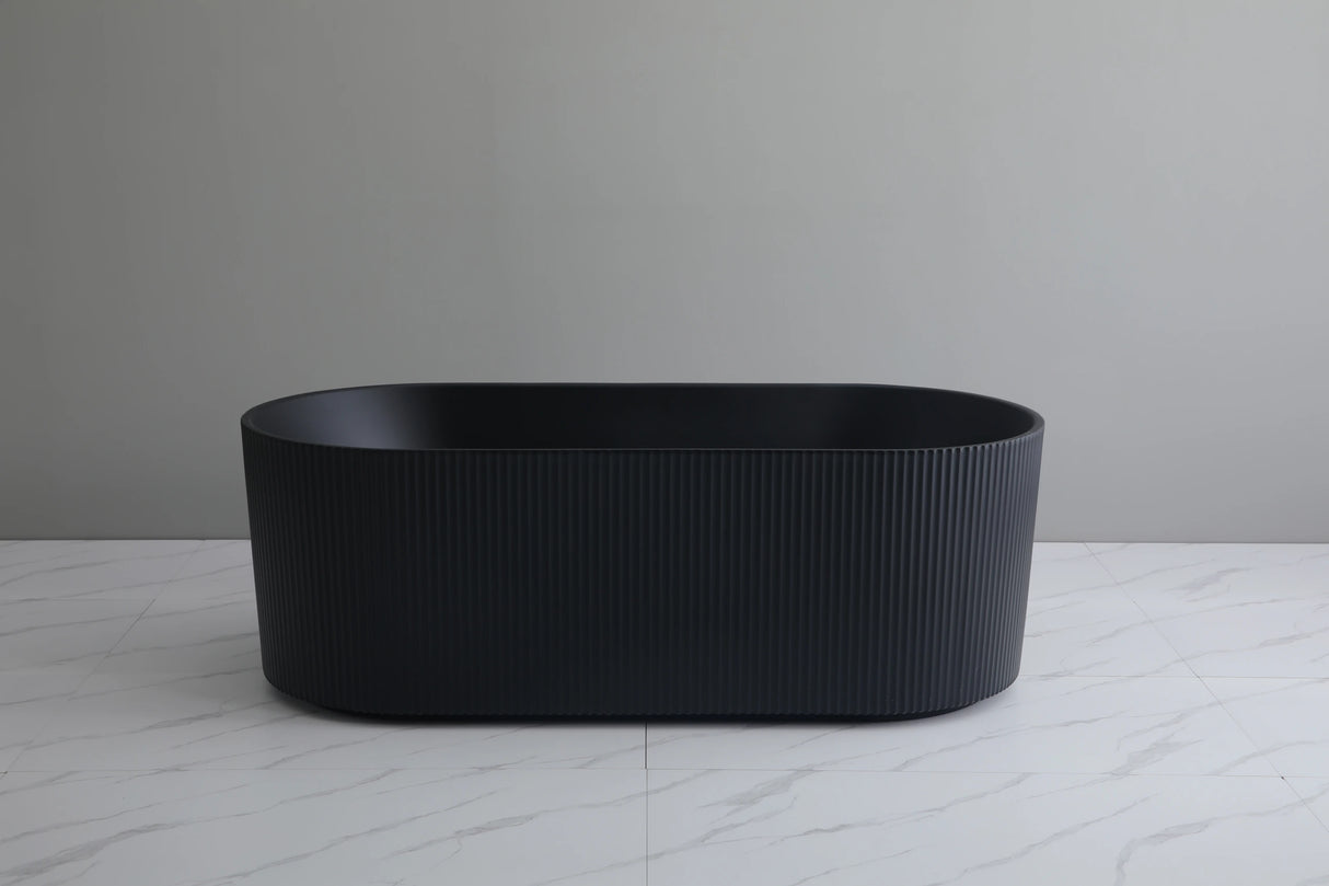 Ally Groove Fluted Oval Round Freestanding Bathtub 1500mm Matte Black