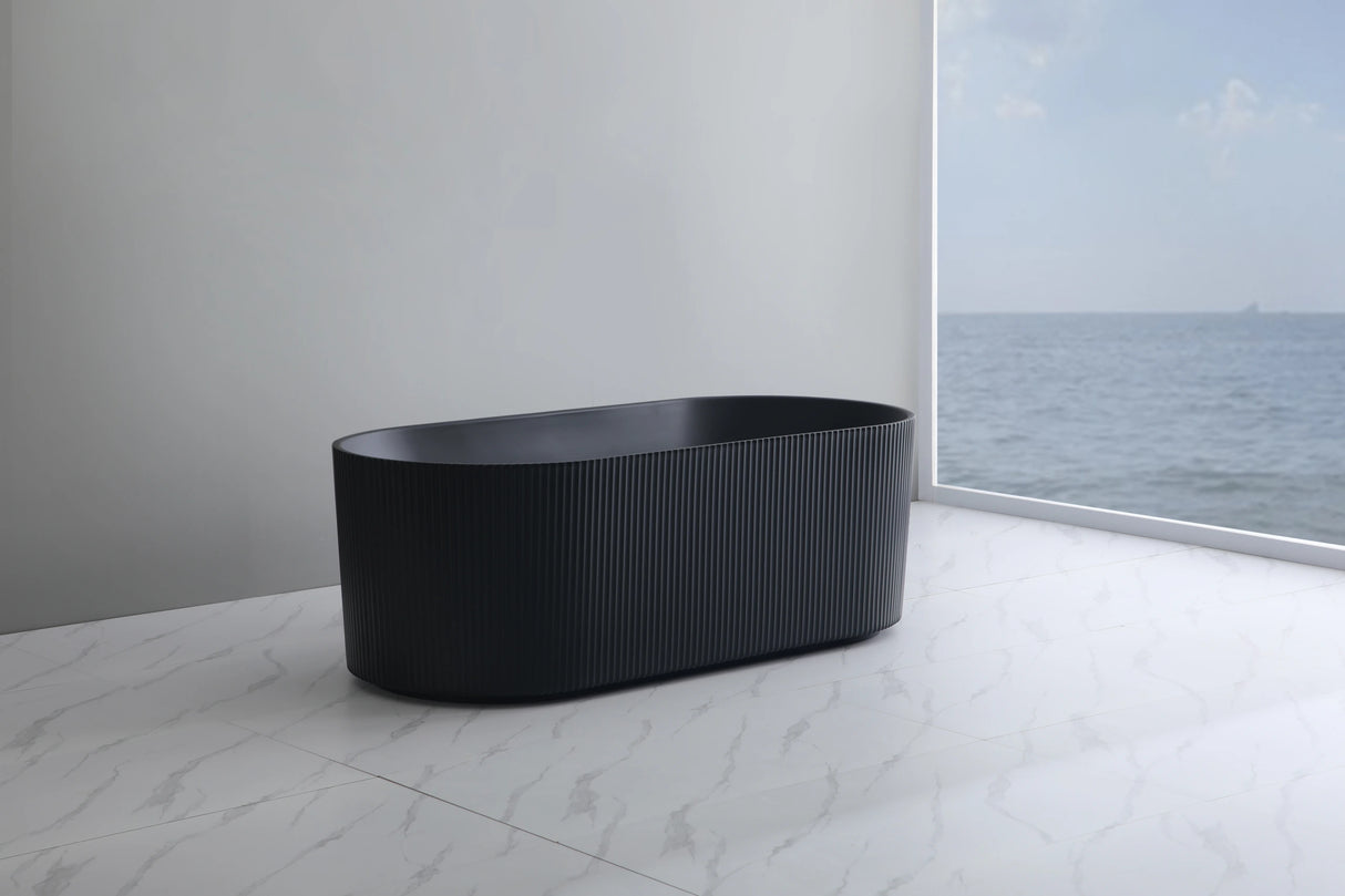 Ally Groove Fluted Oval Round Freestanding Bathtub 1500mm Matte Black